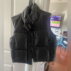 Zara black leather vest